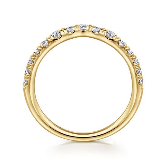 Curved 14K Yellow Gold French Pavé Diamond Wedding Band angle 2