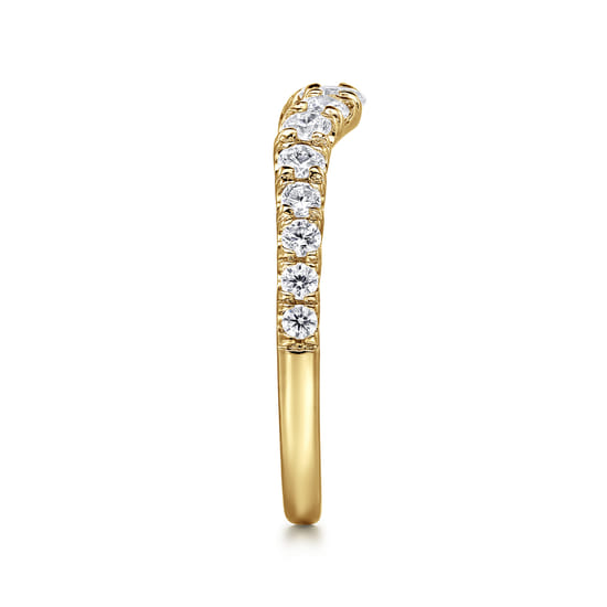Curved 14K Yellow Gold French Pavé Diamond Wedding Band angle 4