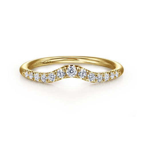 Curved 14K Yellow Gold French Pavé Diamond Wedding Band