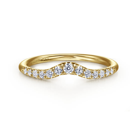 Curved 14K Yellow Gold French Pavé Diamond Wedding Band