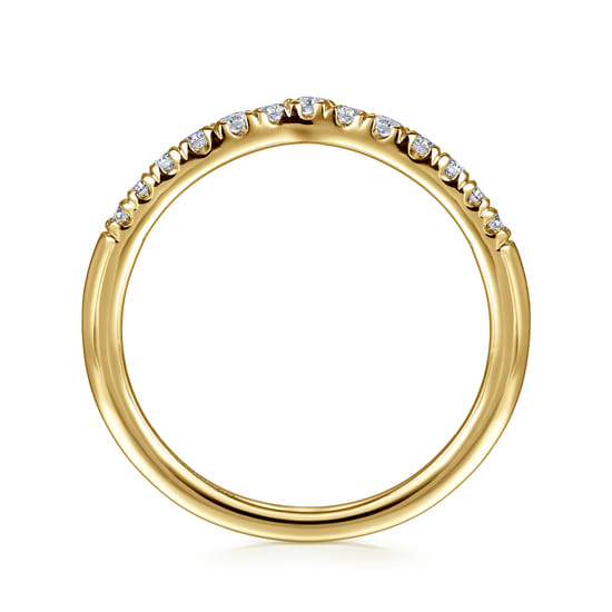 Curved 14K Yellow Gold French Pavé Diamond Wedding Band angle 2