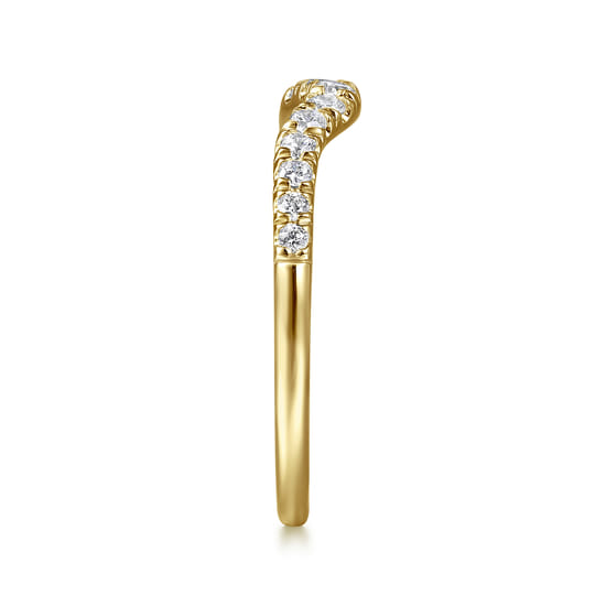 Curved 14K Yellow Gold French Pavé Diamond Wedding Band angle 4