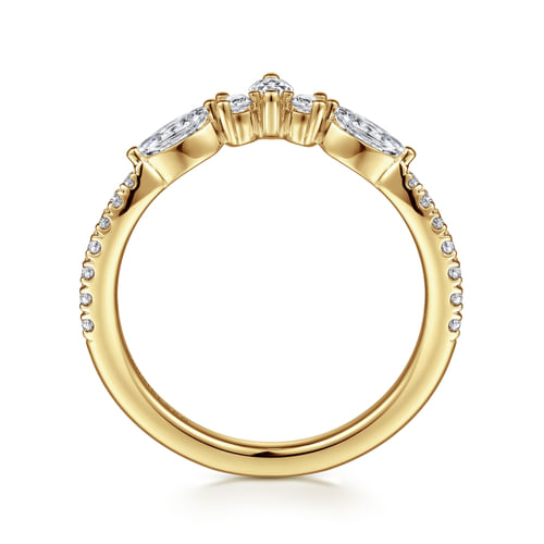 Curved 14K Yellow Gold Marquise and Round Diamond Anniversary Band