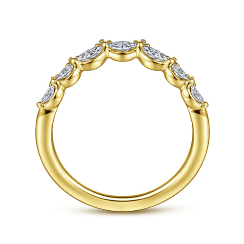 Curved 14K Yellow Gold Marquise and Round Diamond Anniversary Band