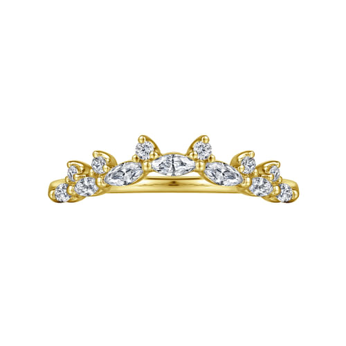 Curved 14K Yellow Gold Marquise and Round Diamond Anniversary Band