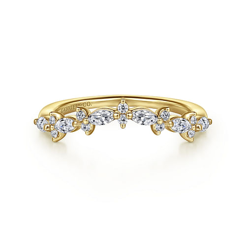 Curved 14K Yellow Gold Marquise and Round Diamond Anniversary Band