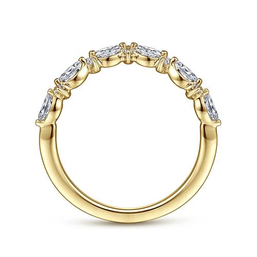 Curved 14K Yellow Gold Marquise and Round Diamond Anniversary Band