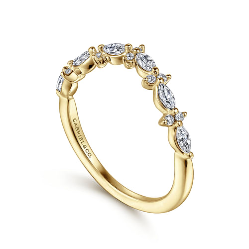 Curved 14K Yellow Gold Marquise and Round Diamond Anniversary Band