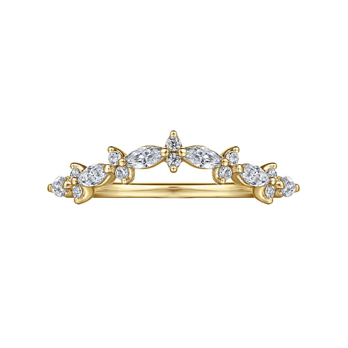 Curved 14K Yellow Gold Marquise and Round Diamond Anniversary Band