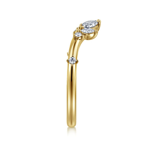 Curved 14K Yellow Gold Marquise and Round Open Diamond Anniversary Band