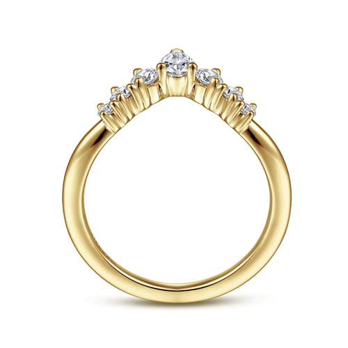 Curved-14K Yellow Gold Pear Shape and Round Diamond Anniversary Band