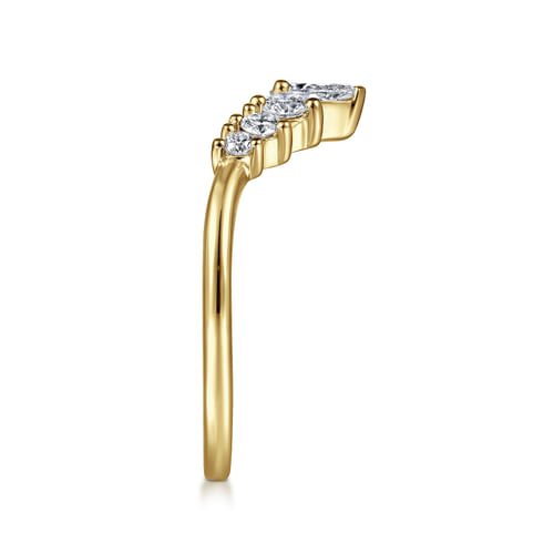 Curved-14K Yellow Gold Pear Shape and Round Diamond Anniversary Band