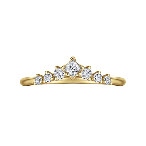 Curved 14K Yellow Gold Princess Cut and Round Diamond Anniversary Band