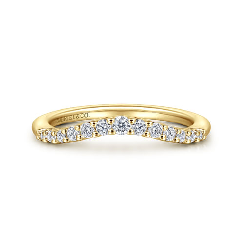 Curved 14K Yellow Gold Shared Prong Diamond Wedding Band