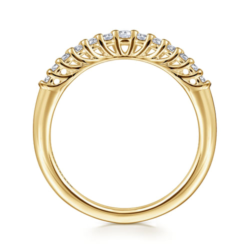 Curved 14K Yellow Gold Shared Prong Diamond Wedding Band