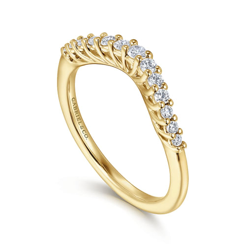 Curved 14K Yellow Gold Shared Prong Diamond Wedding Band