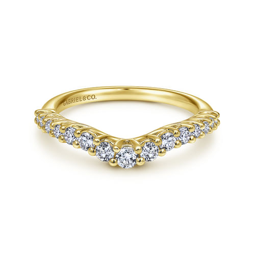 Curved 14K Yellow Gold Shared Prong Diamond Wedding Band