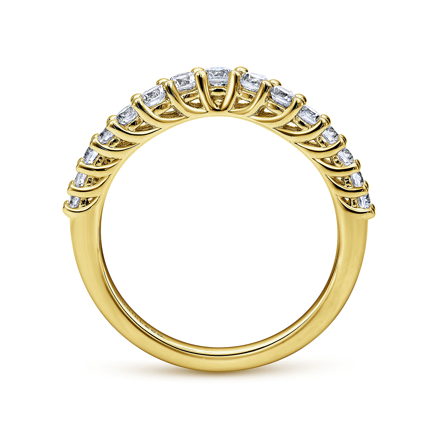 Curved 14K Yellow Gold Shared Prong Diamond Wedding Band