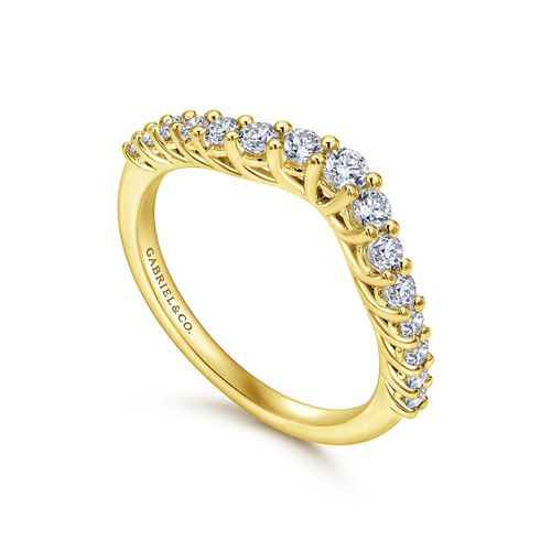 Curved 14K Yellow Gold Shared Prong Diamond Wedding Band