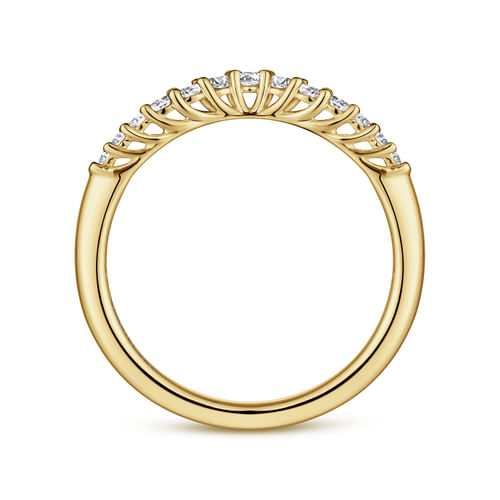 Curved 14K Yellow Gold Shared Prong Diamond Wedding Band