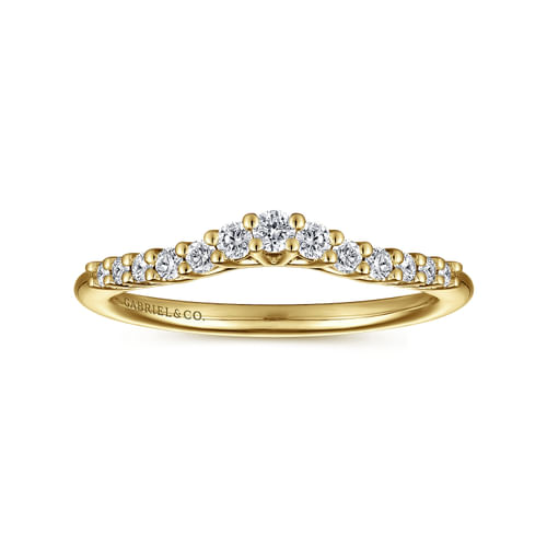 Curved 14K Yellow Gold Shared Prong Diamond Wedding Band