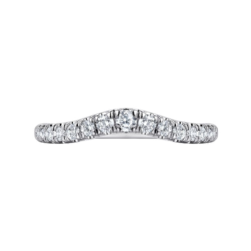 Curved 18K White Gold French Pavé Diamond Wedding Band