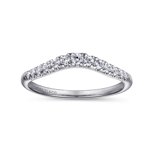 Curved Platinum French Pavé Diamond Wedding Band