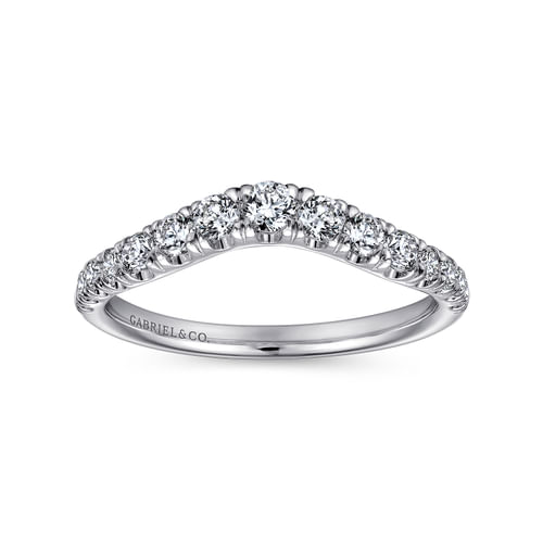 Curved Platinum French Pavé Set Diamond Wedding Band