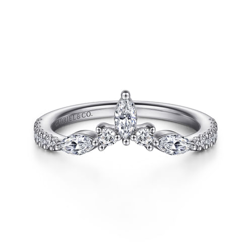 Curved Platinum Marquise and Round Diamond Anniversary Band