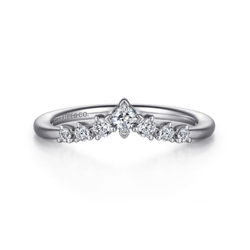 Curved Platinum Princess Cut and Round Diamond Anniversary Band
