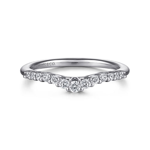 Curved Platinum Shared Prong Diamond Wedding Band