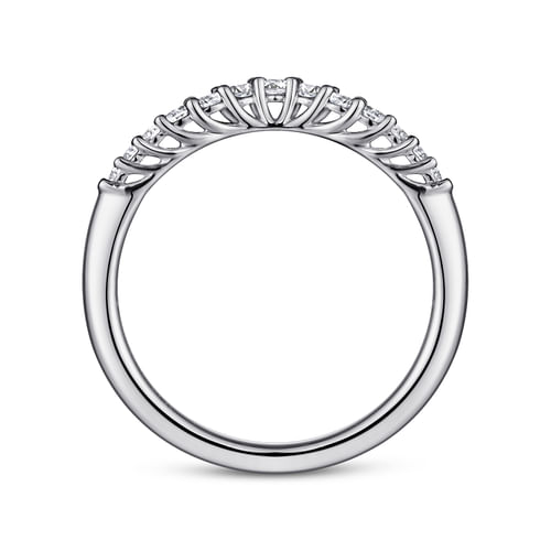 Curved Platinum Shared Prong Diamond Wedding Band