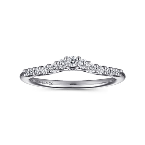 Curved Platinum Shared Prong Diamond Wedding Band