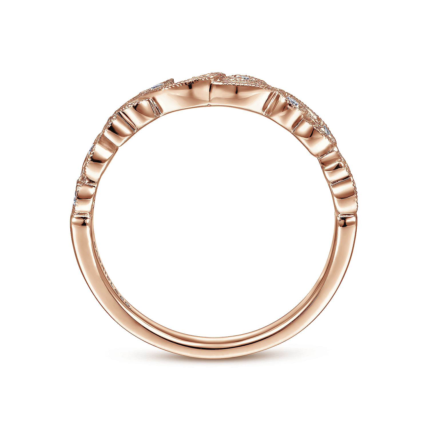 Floral 14K Rose Gold Diamond Anniversary Band with Milgrain