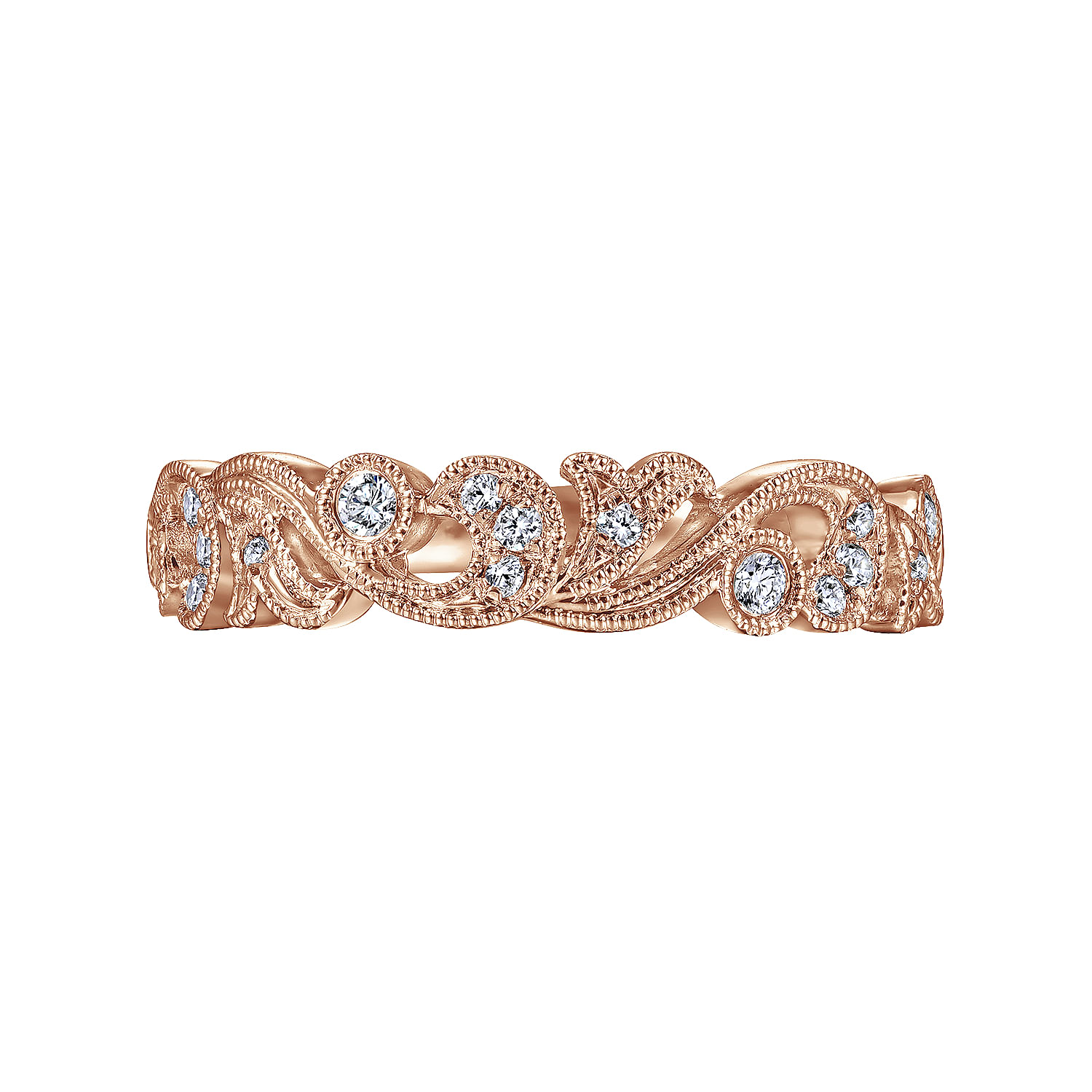Floral 14K Rose Gold Diamond Anniversary Band with Milgrain