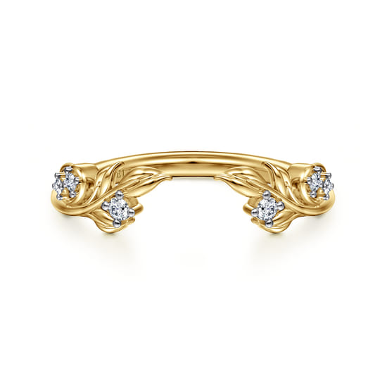 Floral 14K Yellow Gold Prong Setting Diamond Open Anniversary Band Floral 14K Yellow Gold Prong Setting Diamond Open Anniversary Band