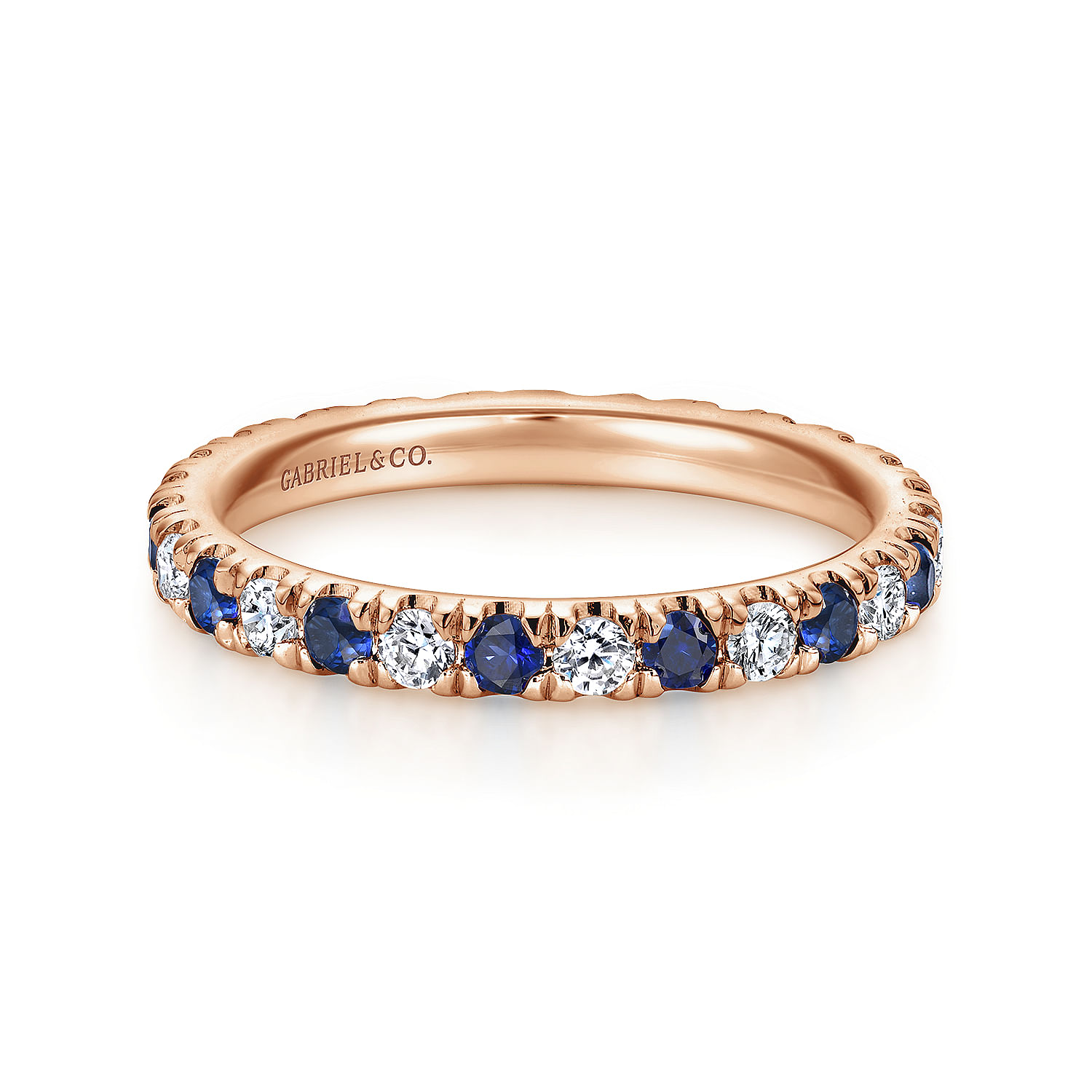 French Pavé  Eternity Sapphire and Diamond Ring in 14K Rose Gold