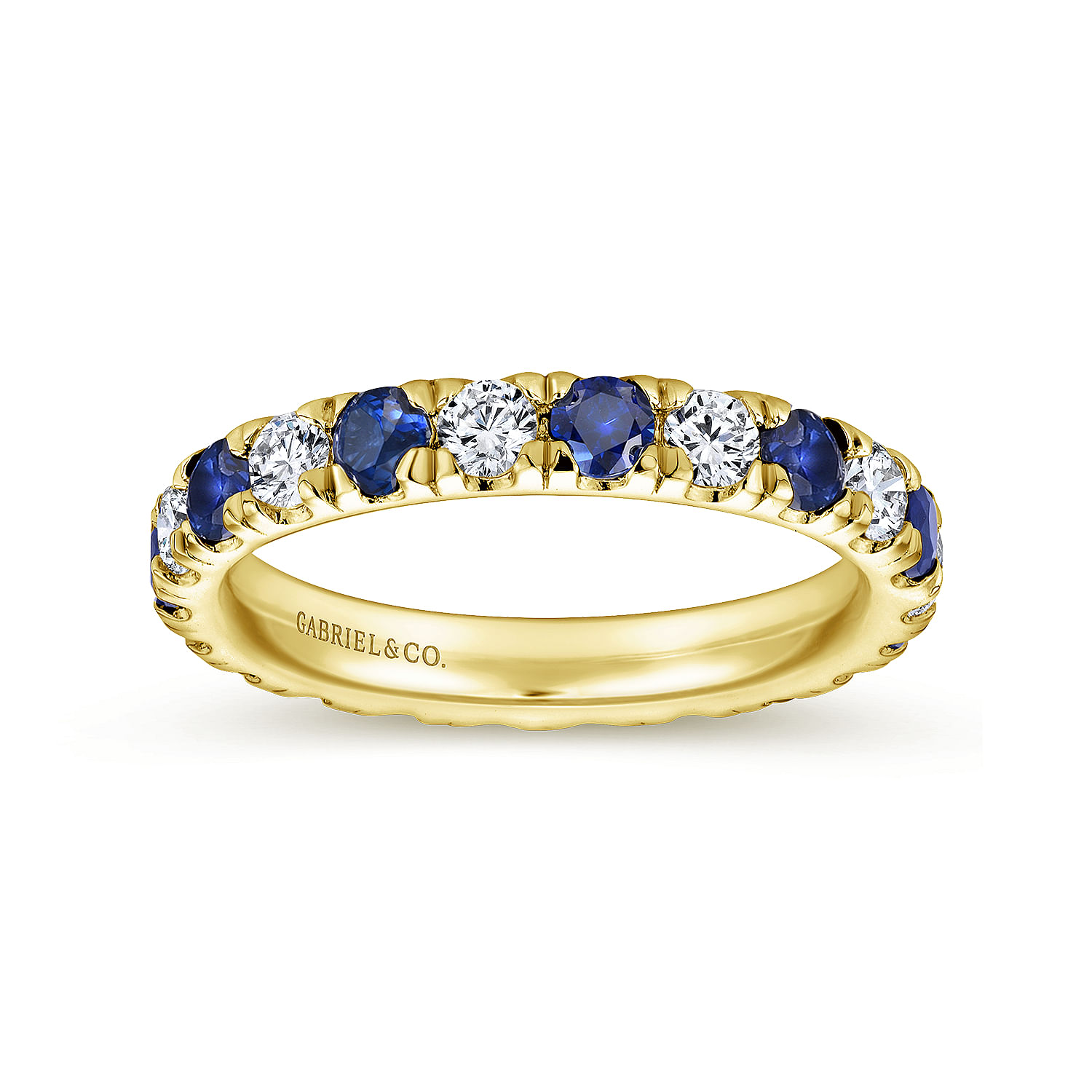 French Pavé  Eternity Sapphire and Diamond Ring in 14K Yellow Gold