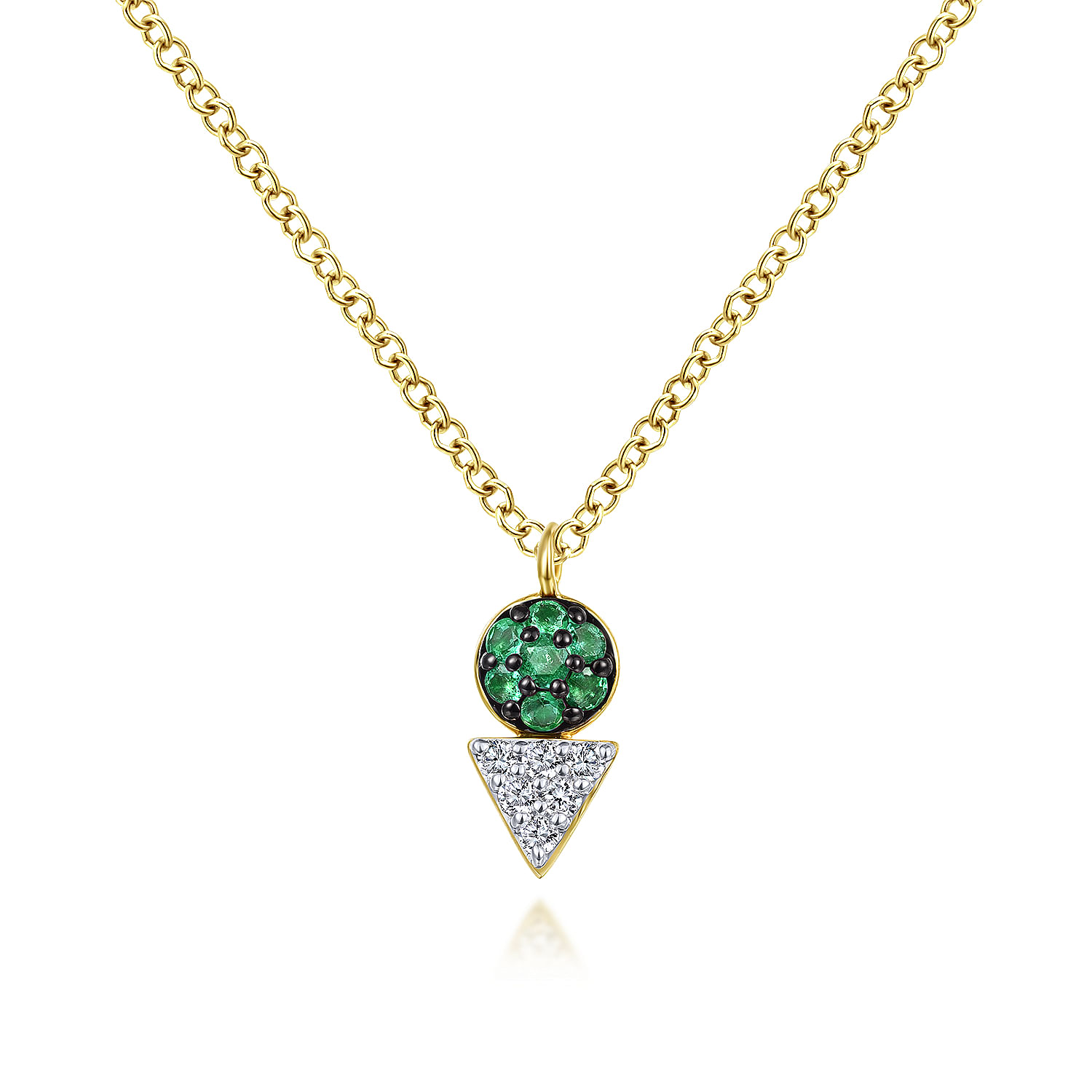 Geometric 14K Yellow Gold Emerald and Diamond Pendant Necklace