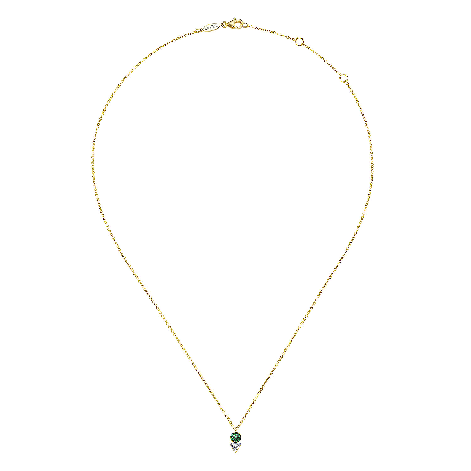 Geometric 14K Yellow Gold Emerald and Diamond Pendant Necklace