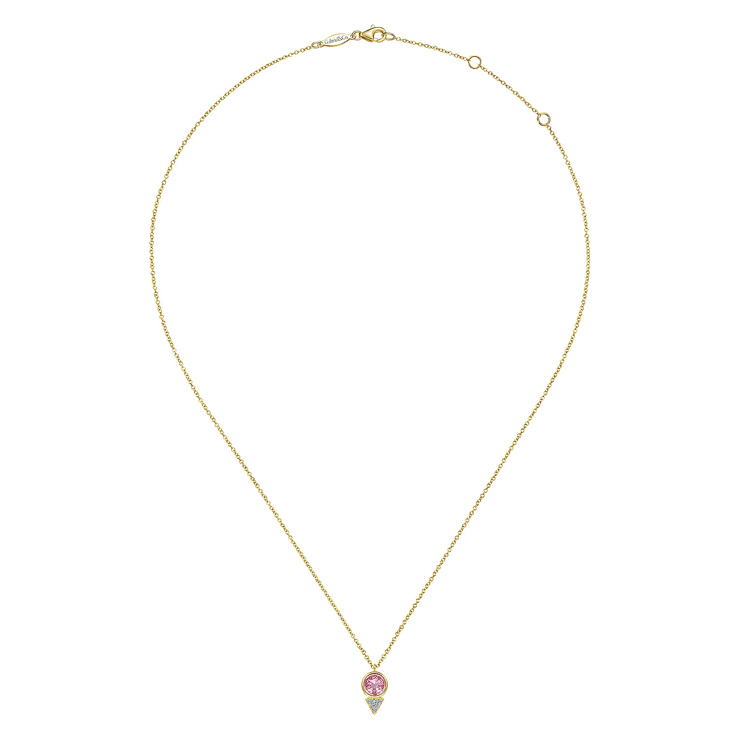 Geometric 14K Yellow Gold Pink Created Zircon and Diamond Pavé Pendant Necklace