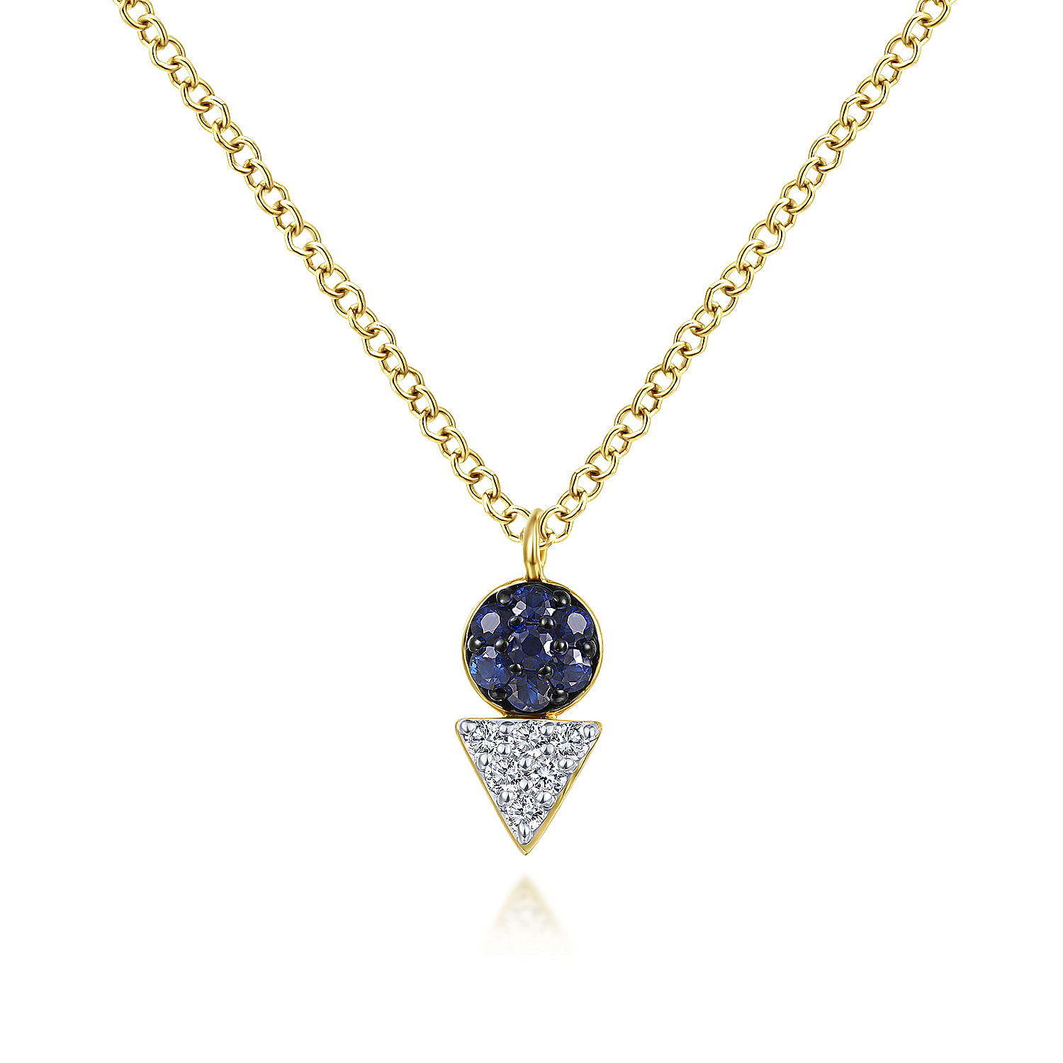 Geometric 14K Yellow Gold Sapphire and Diamond Pendant Necklace