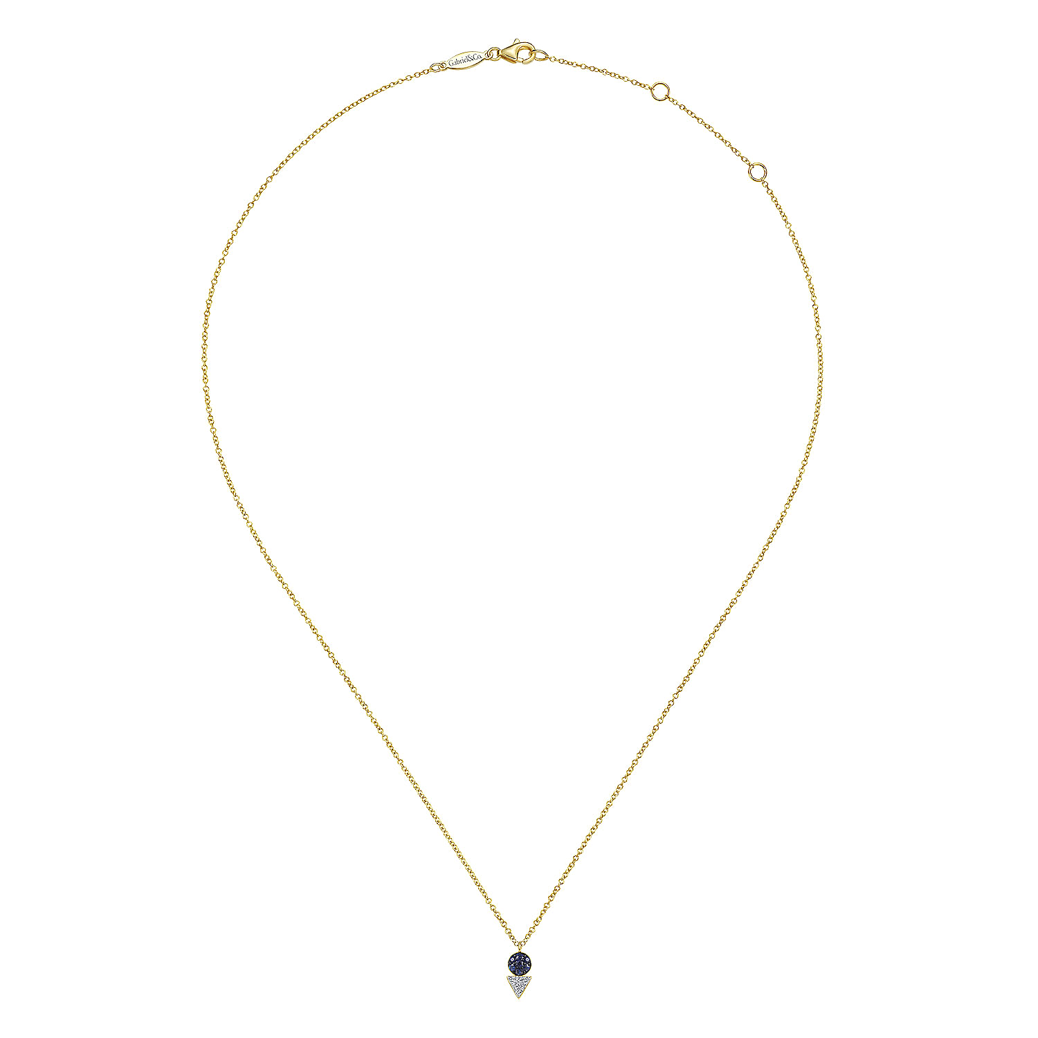 Geometric 14K Yellow Gold Sapphire and Diamond Pendant Necklace