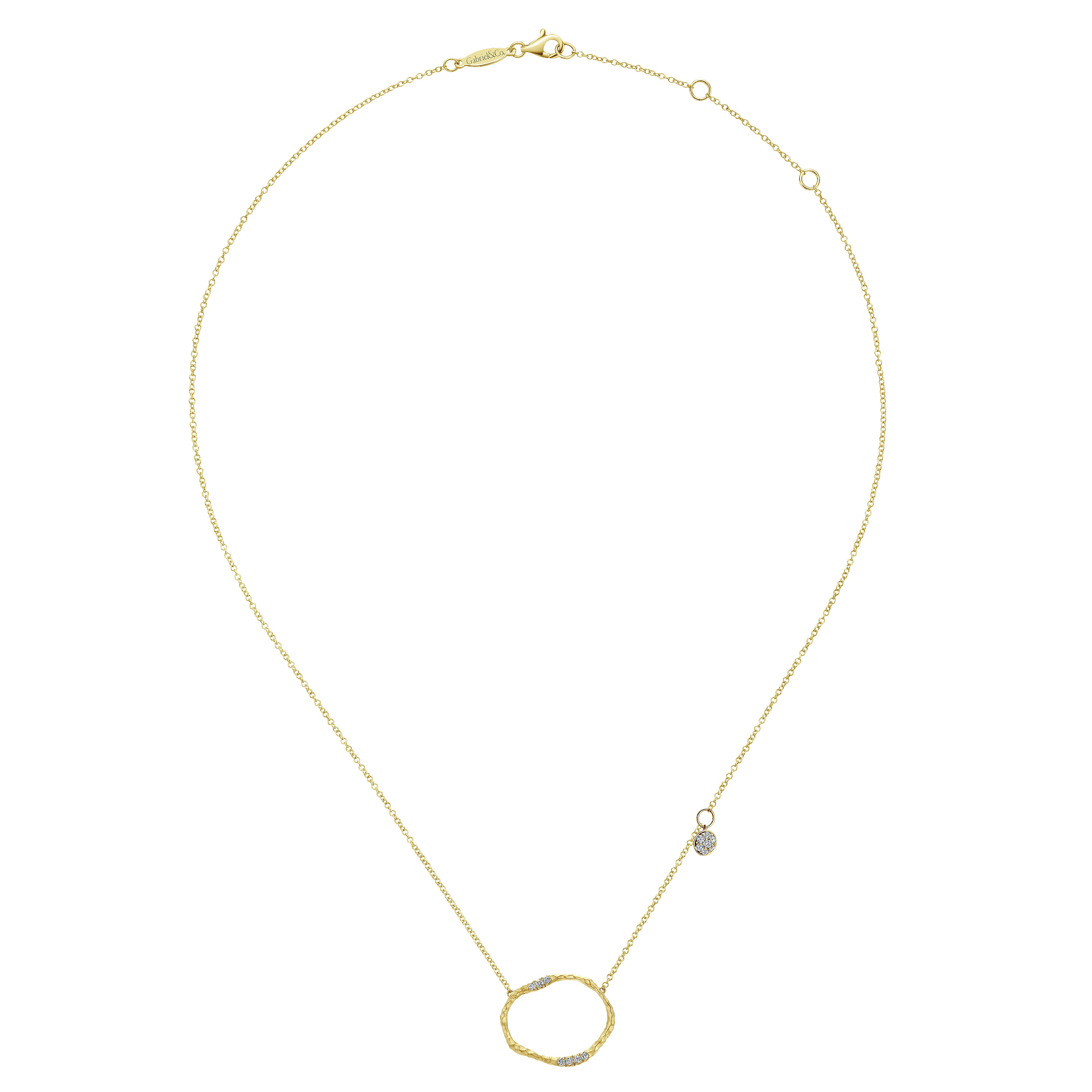 Hammered 14K Yellow Gold Circular Pendant Necklace with Diamonds