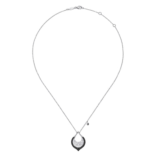 Hammered 925 Sterling Silver Black Spinel Teardrop Pendant Necklace