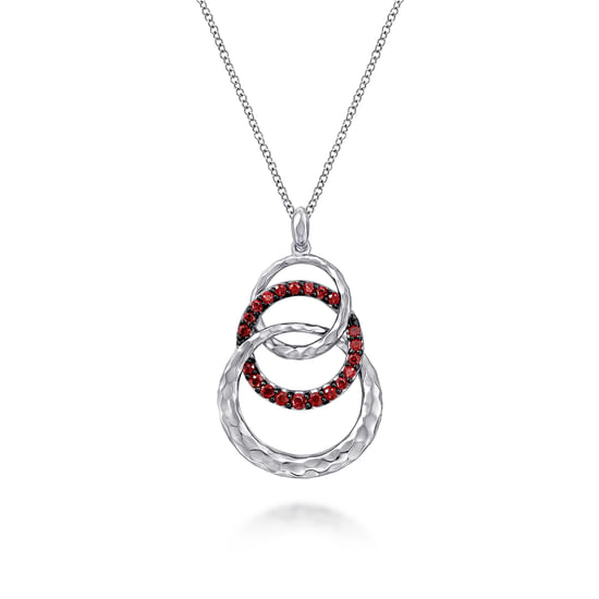 Gabriel - Hammered 925 Sterling Silver Multi Circle Garnet Pendant Necklace