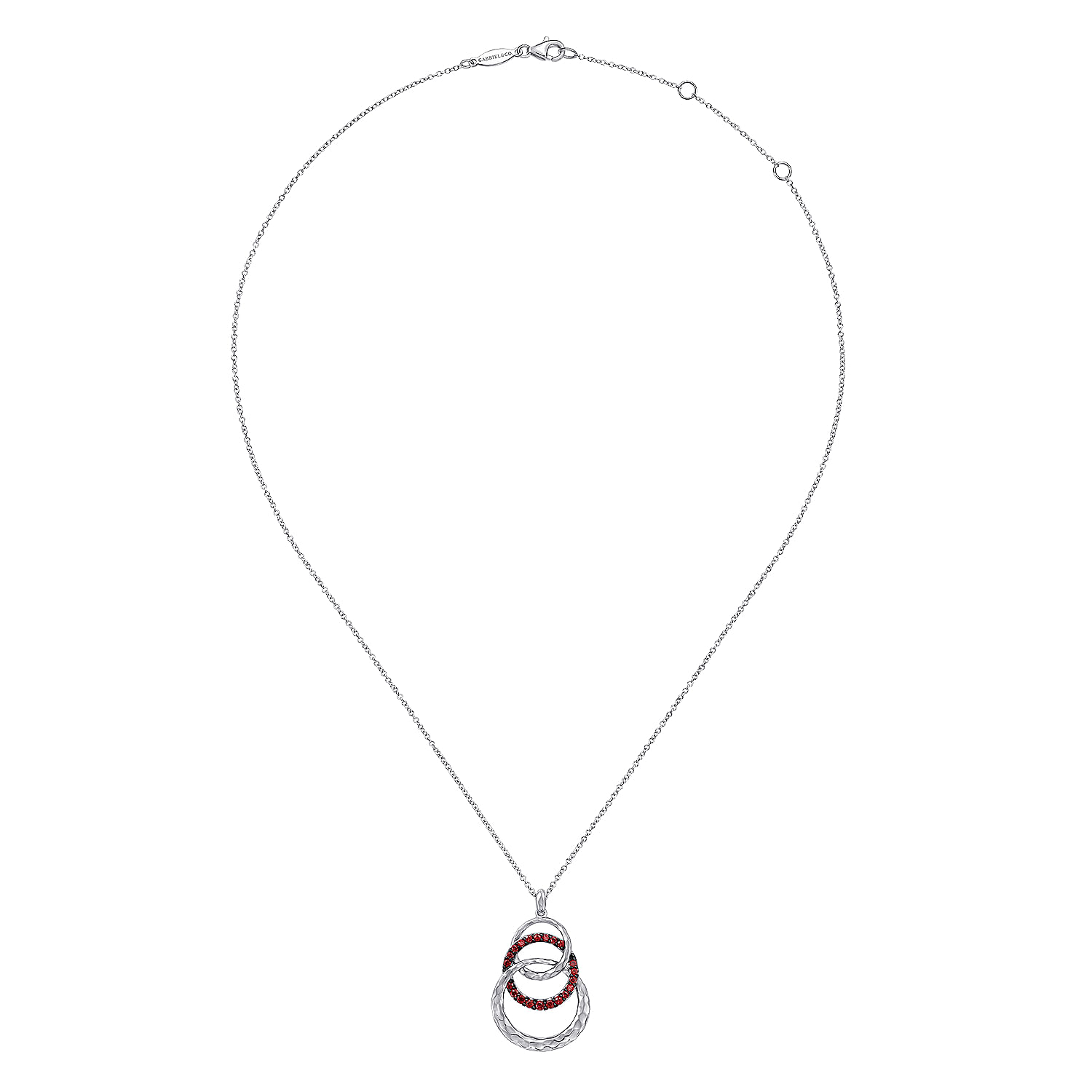 Hammered 925 Sterling Silver Multi Circle Garnet Pendant Necklace