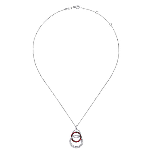 Hammered 925 Sterling Silver Multi Circle Garnet Pendant Necklace