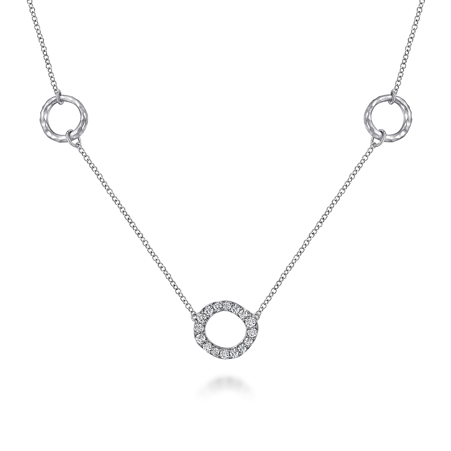 Hammered 925 Sterling Silver and White Sapphire Circle Station Necklace