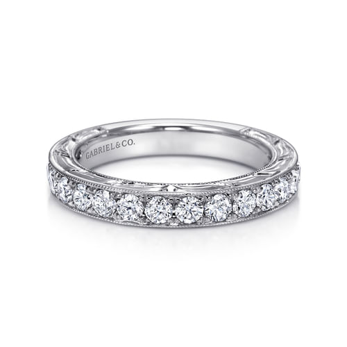 Hand Engraved 14K White Gold Micro Pavé Diamond Anniversary Band